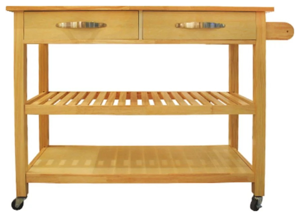 Classic Kitchen Island Cart, Lockable Doors With Slatted Shelf & 2 ... within Classic Kitchen Cart, Slatted Shelf & 2 Drawers With Golden Hardware, Light Oak