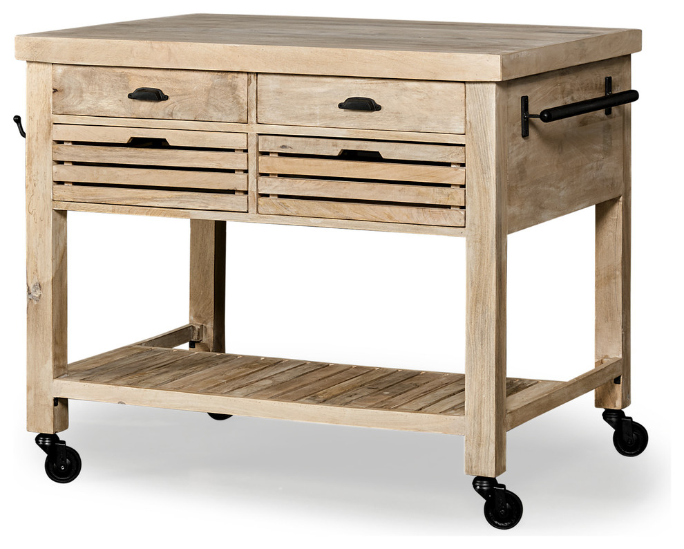 Columbia Ii Light Brown Base, Black Iron Knobs Rolling Kitchen Island ... within Columbia Ii Light Brown Base, Black Iron Knobs Rolling Kitchen Island
