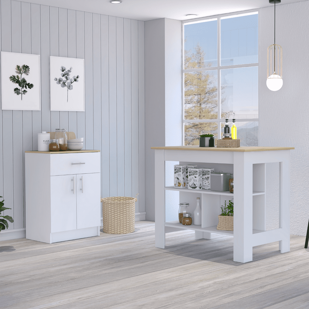Cosotower 2 Piece Kitchen Set, Delos Kitchen Island + Barbados Pantry ... pertaining to Choosing the Right Delos Island Features for Your Home