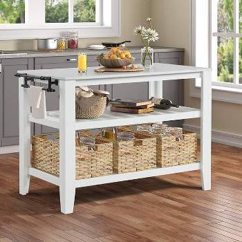 Counter Height Kitchen Island Baltic Oak Trim White - Sauder : Target inside Acme Sezye 2-Shelf Wooden Kitchen Island In White Finish