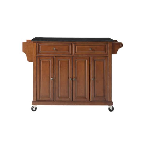 Crosley Full Size Cherry Kitchen Cart With Black Granite Top Kf30004Ech ... with Classic Kitchen Island Cart, Cherry Wooden Frame With Sturdy Black Granite Top