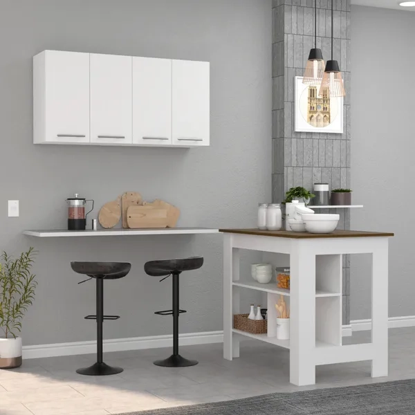 Dropship Caledon 2 Piece Kitchen Set, Kitchen Island + Upper Wall ... with regard to Austin 2-Piece Kitchen Set, Upper Wall Cabinet & Kitchen Island, White/Walnut