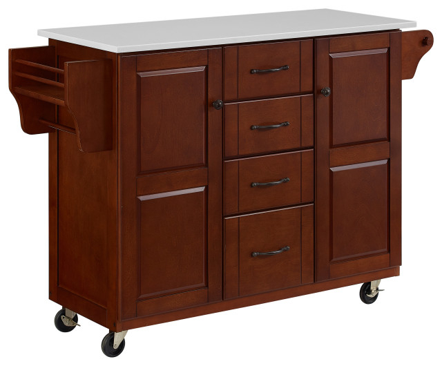 Eleanor Granite Top Kitchen Cart, Mahogany/White - Transitional ... throughout Granite's Charm: Why It's Perfect for Your Kitchen Cart