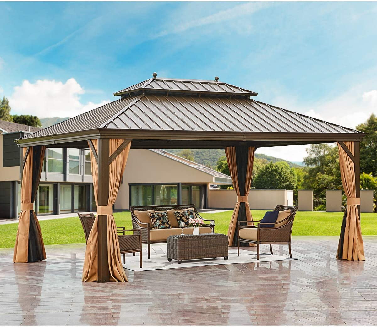 Erommy 12' X 16' Hardtop Gazebo Galvanized Steel Outdoor Gazebo Canopy ... with regard to Weathering the Storm How to Protect Your Outdoor Space with a Hardtop Gazebo