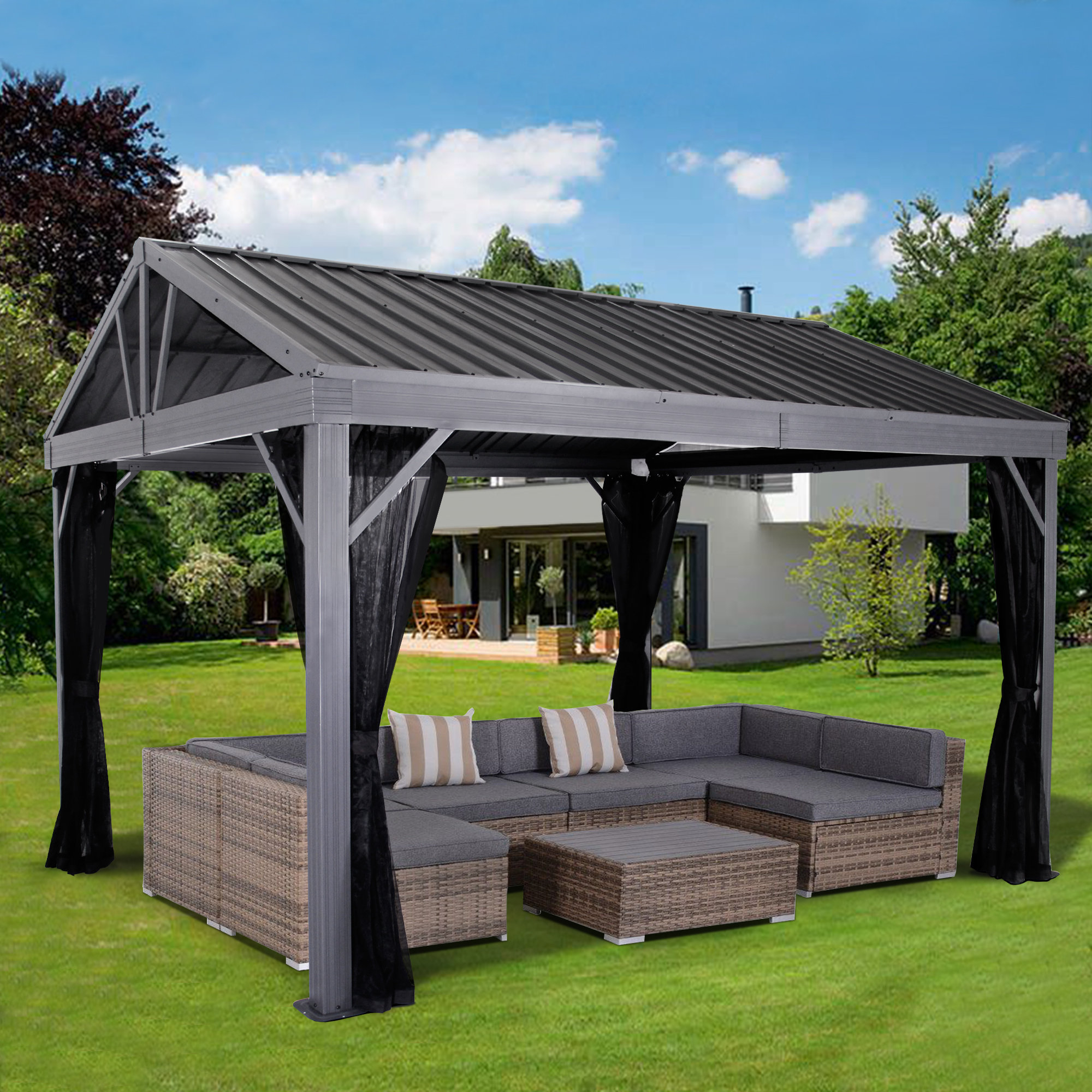 Gartoo Heavy Duty Galvanized Hardtop 10 Ft. W X 13 Ft. Aluminum Patio ... in 10 Ft X 13 Ft Aluminum Patio Hardtop Gazebo