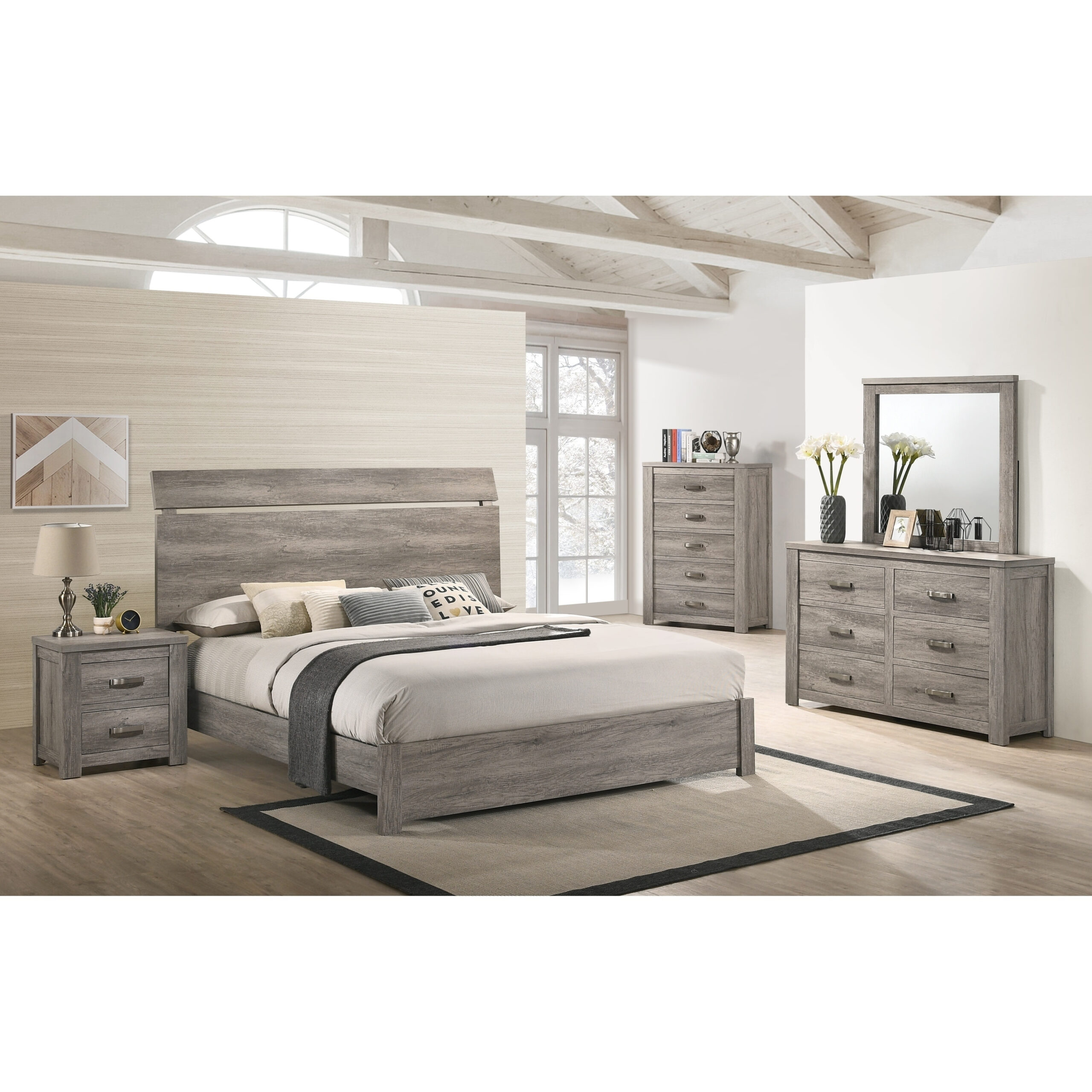 Grey King Size Bedroom Sets - Bed Bath & Beyond within Malloy Grey King Wood & Upholstered 4 Piece Bedroom Set With Dresser Mirror & Nightstand