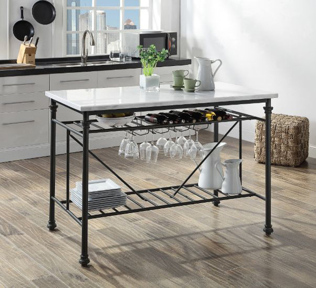 Greyleighâ„¢ Mera Kitchen Island In White Cultured Stone & Grey Finish ... with Acme Mera Kitchen Island White Cultured Stone And Gray Finish