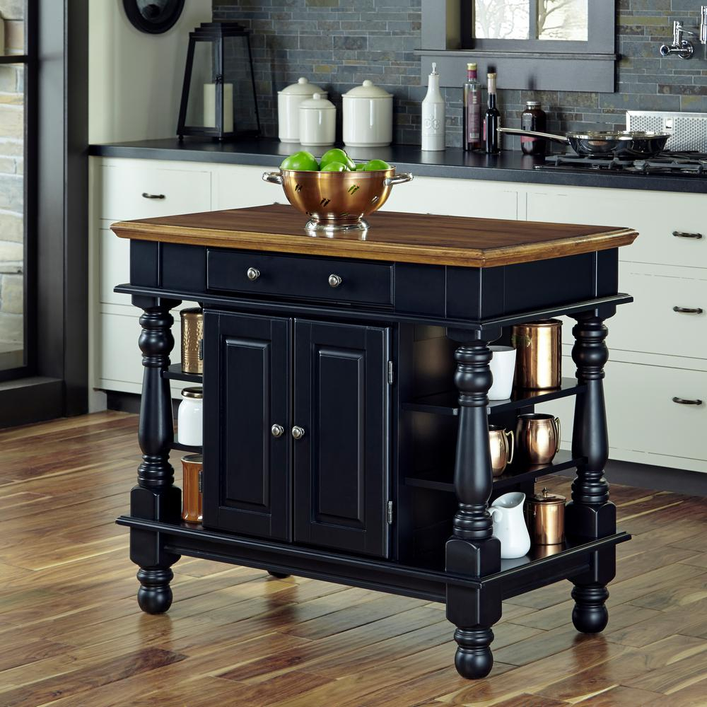 Home Styles Americana Black Kitchen Island With Storage-5082-94 - The ... regarding Classic Kitchen Island Cart, Cherry Wooden Frame With Sturdy Black Granite Top