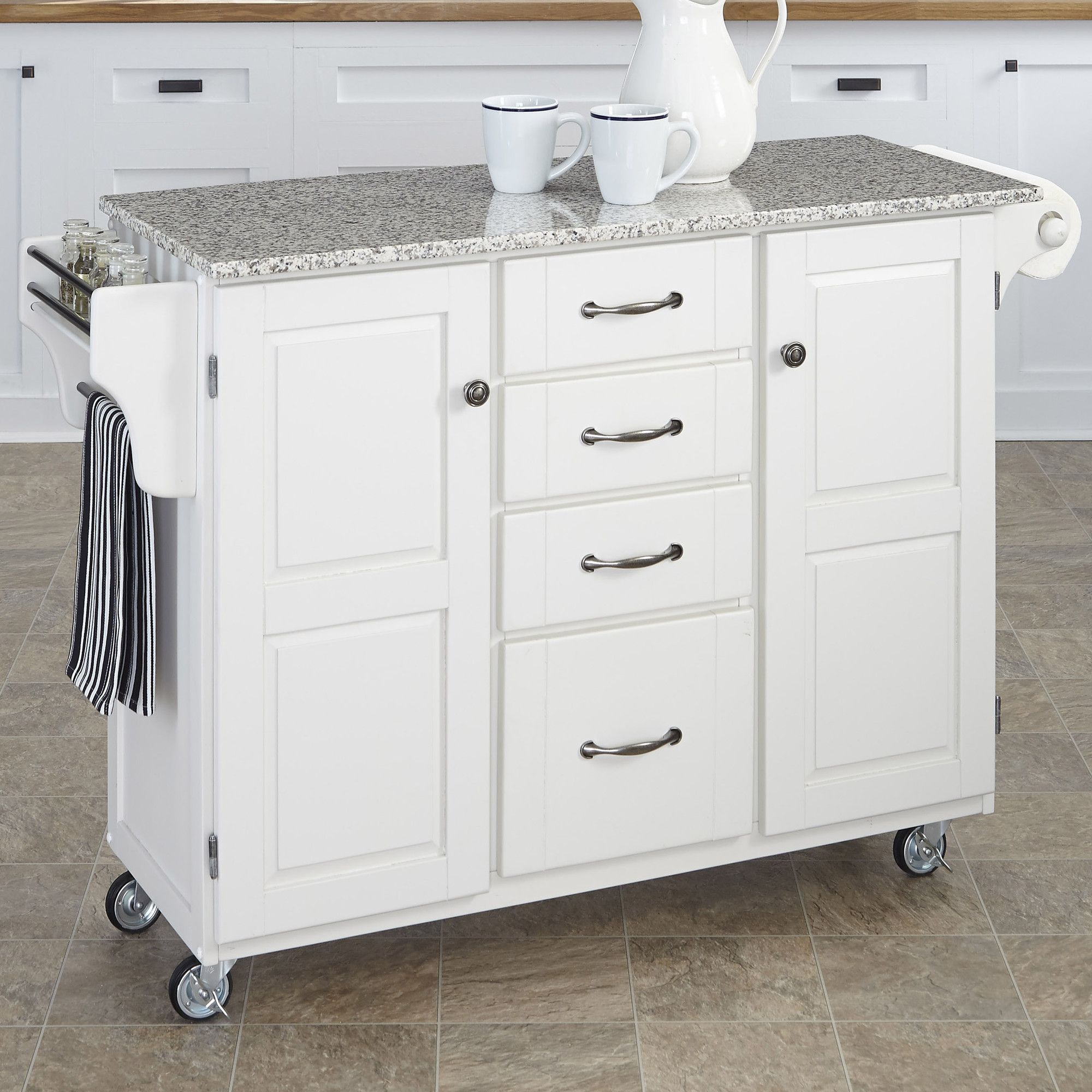 Home Styles Kitchen Cart With Granite Top | White Kitchen Cart, Kitchen ... pertaining to Classic Kitchen Island Cart, Spacious Design With White Granite Top, Mahogany