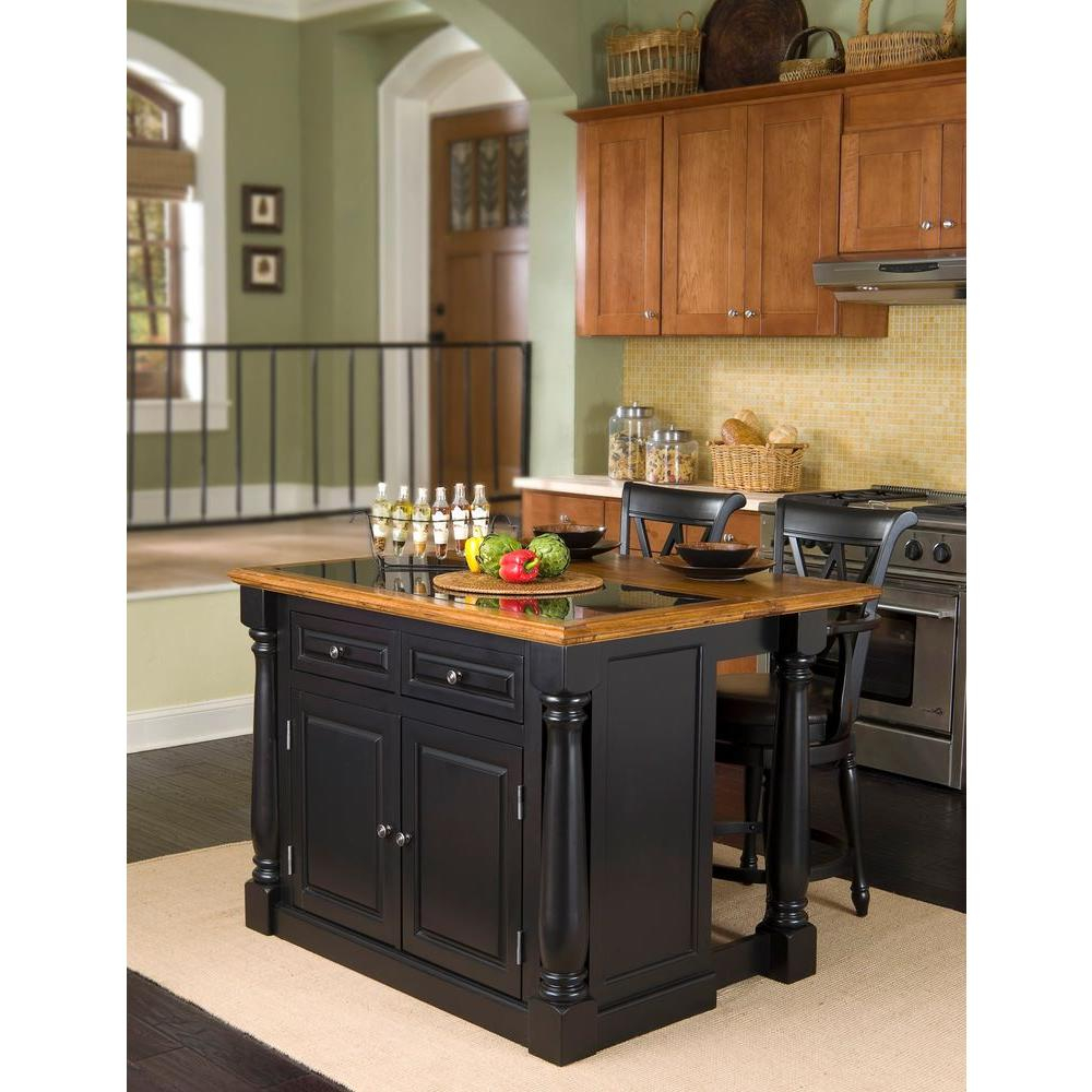 Home Styles Monarch Black Kitchen Island With Seating-5009-948 - The ... within Classic Kitchen Island, Black Granite Top & Large Cabinet With Adjustable Shelf