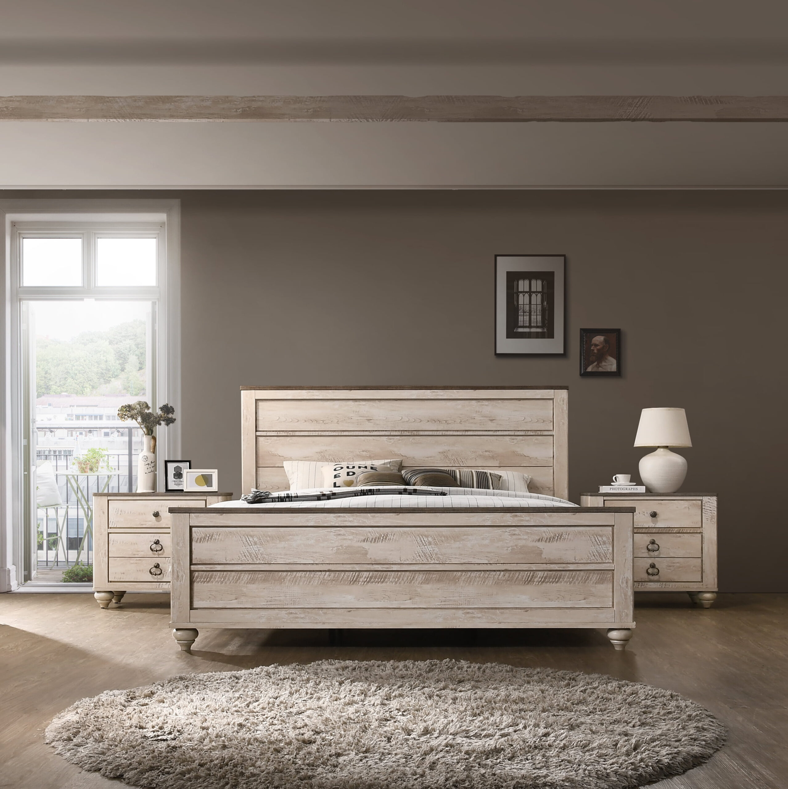 Imerland Contemporary White Wash Finish 3-Piece Bedroom Set-Queen Bed ... throughout Cassie White Queen Wood 3 Piece Bedroom Set