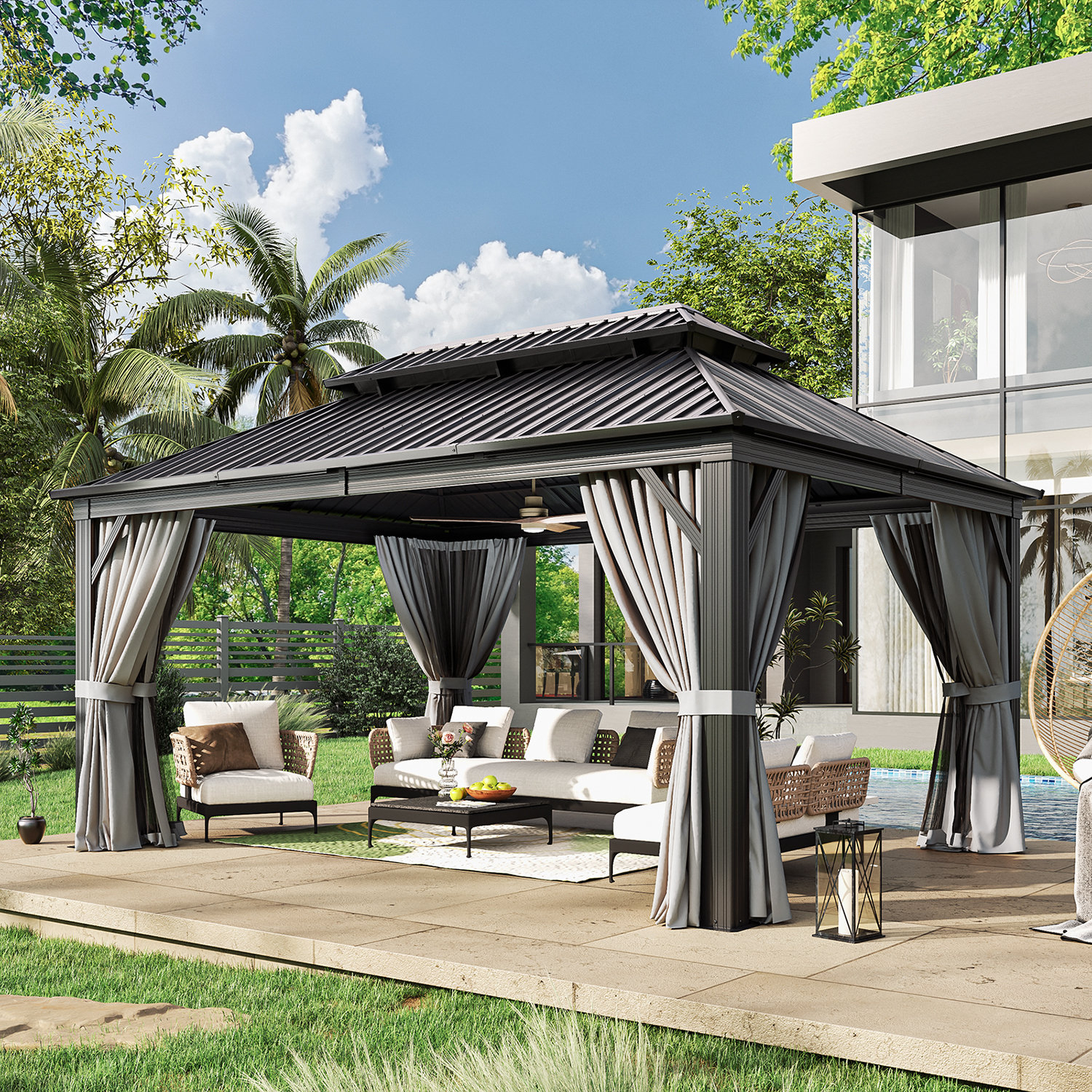 Jolydale 16 Ft. W X 12 Ft. D Metal Patio Gazebo & Reviews | Wayfair intended for Veshali 24 Ft. W X 12 Ft. D Steel Patio Gazebo