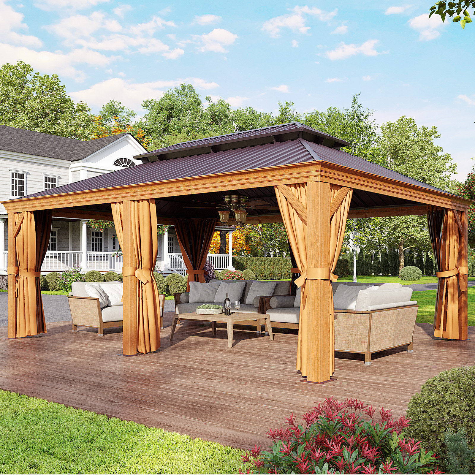 Jolydale 20Ft. W X 12Ft. D Outdoor Cedar Framed Gazebo With Steel ... inside The Enduring Appeal of Wooden Gazebos: Exploring Styles and Construction