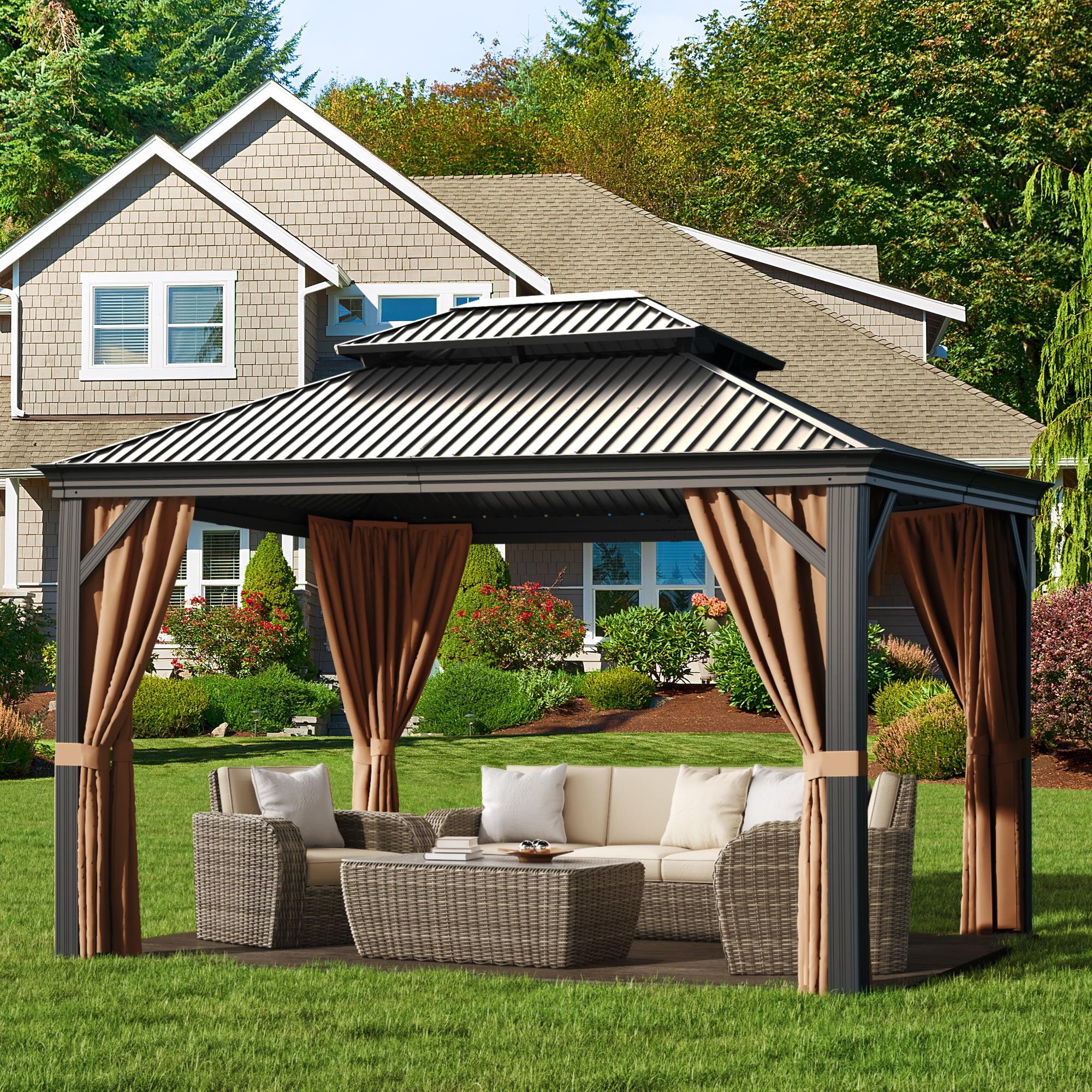 Lacoo 10' X 12' Hardtop Gazebo Outdoor Galvanized Steel Metal Double ... intended for Choosing the Right Aluminum Patio Gazebo Decoding Materials and Features