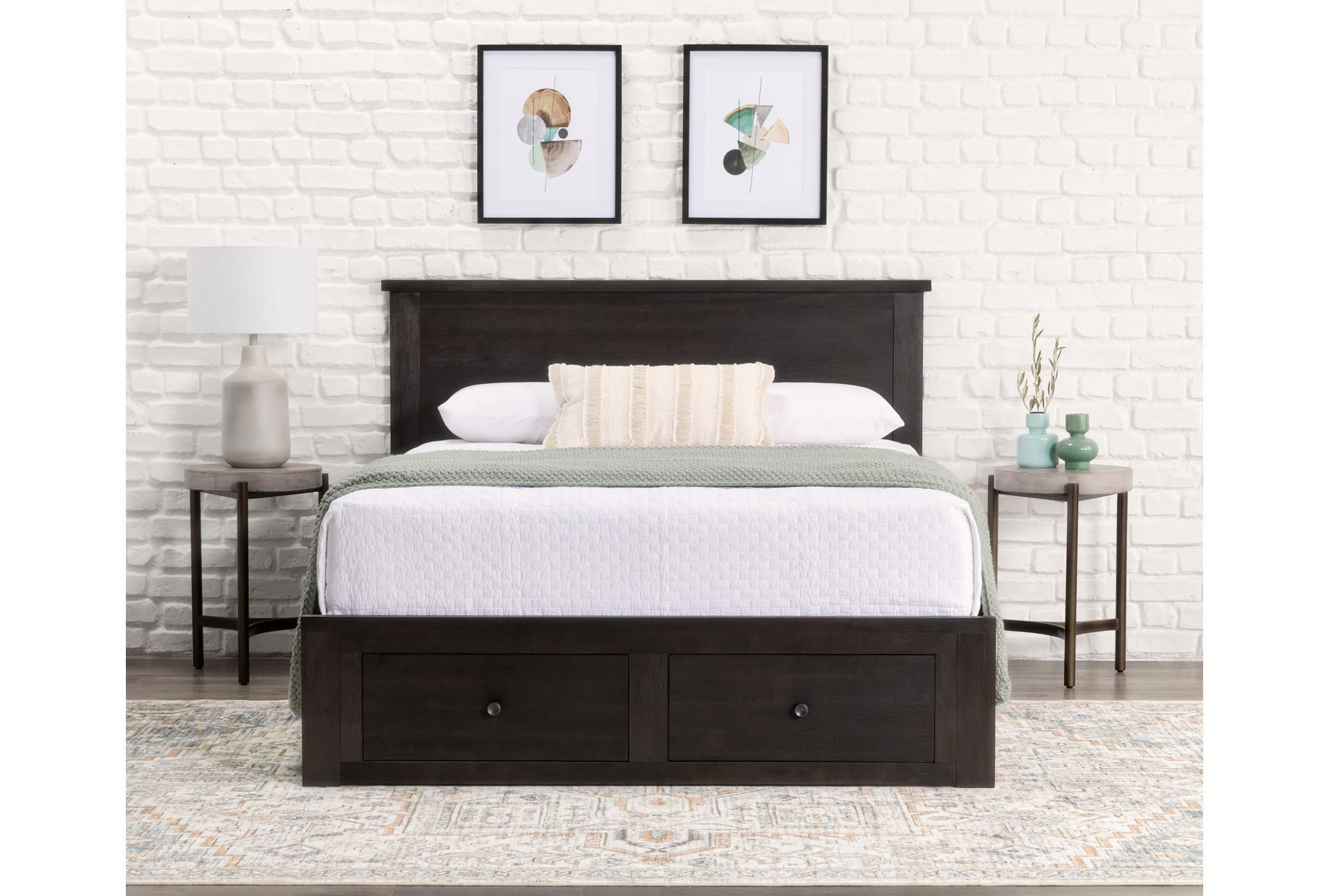 Larkin Espresso Queen Wood Panel Bed With Footboard Storage | Panel Bed ... pertaining to Larkin Espresso Queen Wood Storage 3 Piece Bedroom Set With Chest & Nightstand