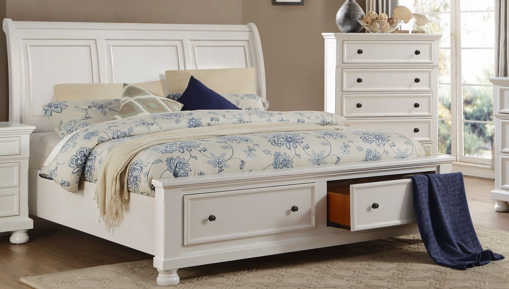 Laurelin White Queen Sleigh Storage Bed From Homelegance | Coleman ... for Pine