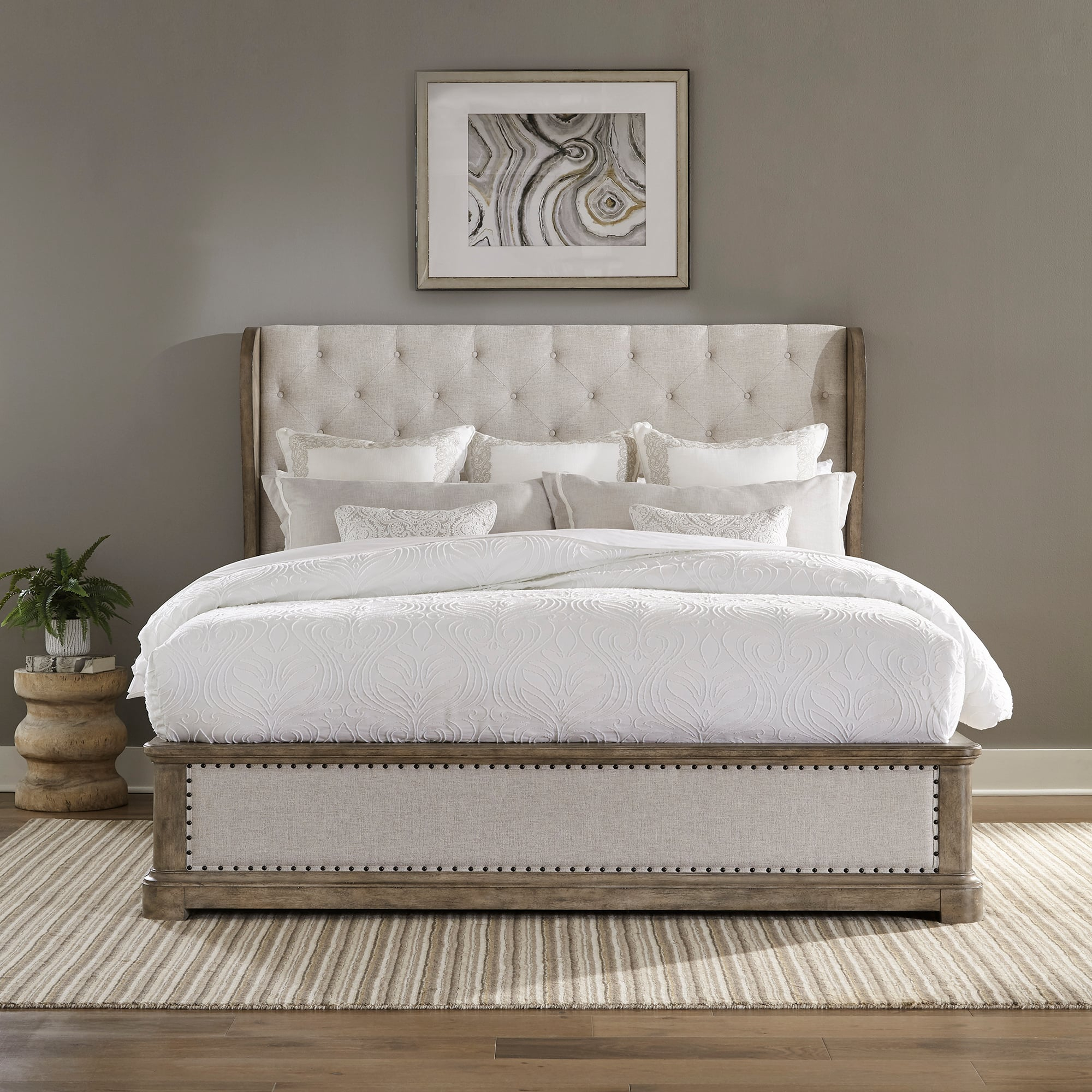 Liberty Furniture Town & Country Transitional Upholstered King Shelter ... inside Harland King Wood & Upholstered Panel 3 Piece Bedroom Set With 2 2-Drawer Nightstands
