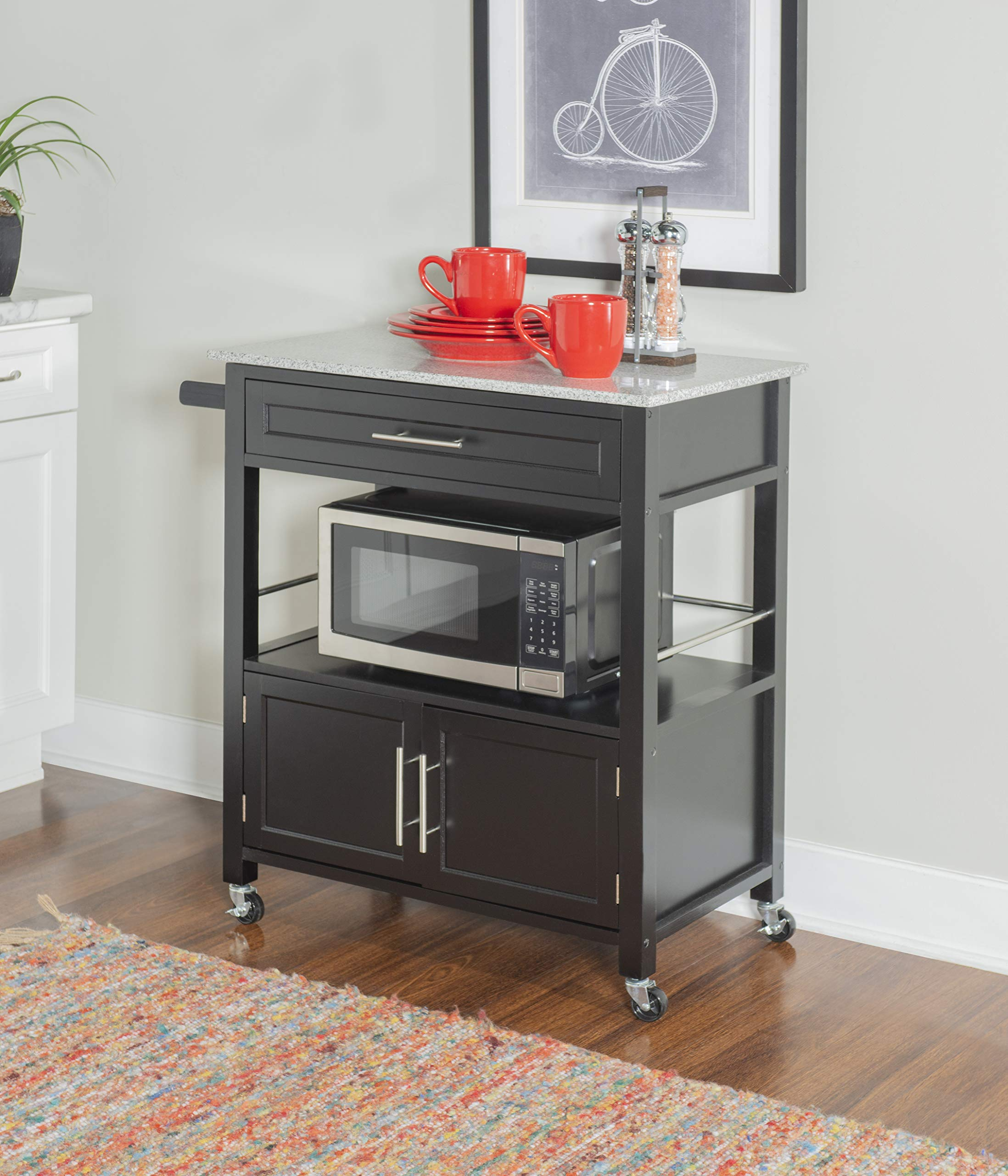 Linon Cameron Granite Top Kitchen Cart, 36.02" X 24.02" X 17.99", Black for Cameron Kitchen Cart With Granite Top, 30W X 17.99D X 36.02H, Black