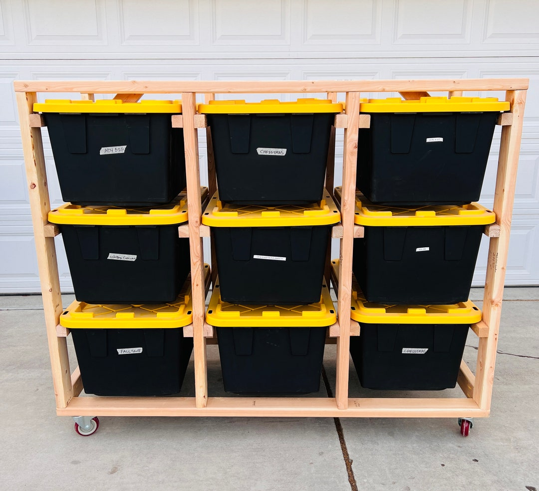 Mobile Storage Bin For Garage Kit / 27 Gallon Shelf On Wheels / Trendy ... intended for Coaster Evander Metal Frame Accent Storage Cart With Casters Natural And Black