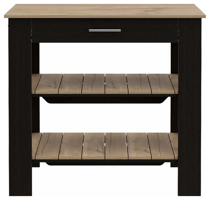 Modern Kitchen Island, 2 Slatted Shelves & Upper Drawer - Transitional ... with Benzara Bm269086 Kitchen Island With Slatted And Bottom Shelves, Oak Brown