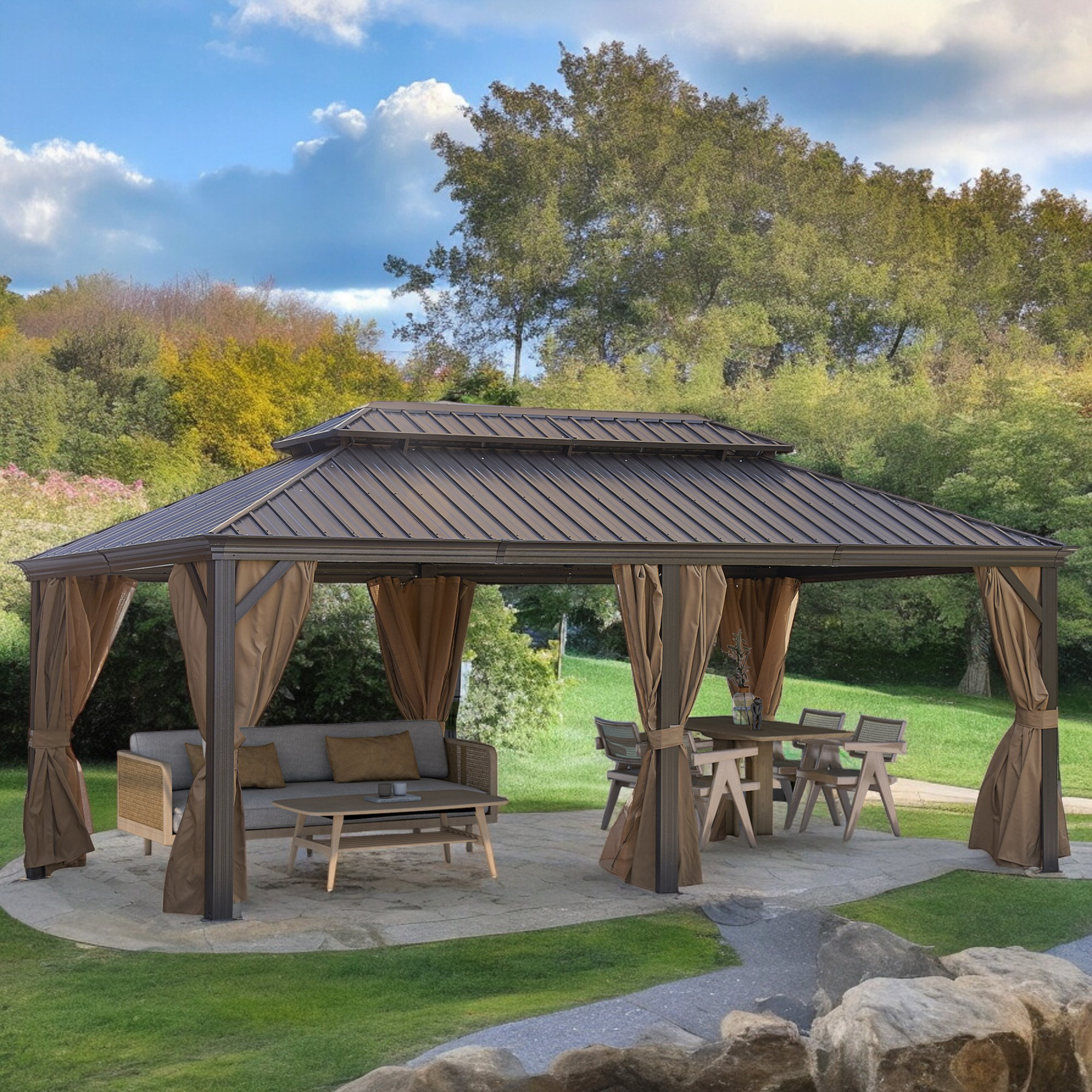 Modern Luxe Furniture 20 Ft. W X 12 Ft. D Aluminum Patio Gazebo | Wayfair throughout 20 Ft. W X 12 Ft. D Metal Patio Gazebo