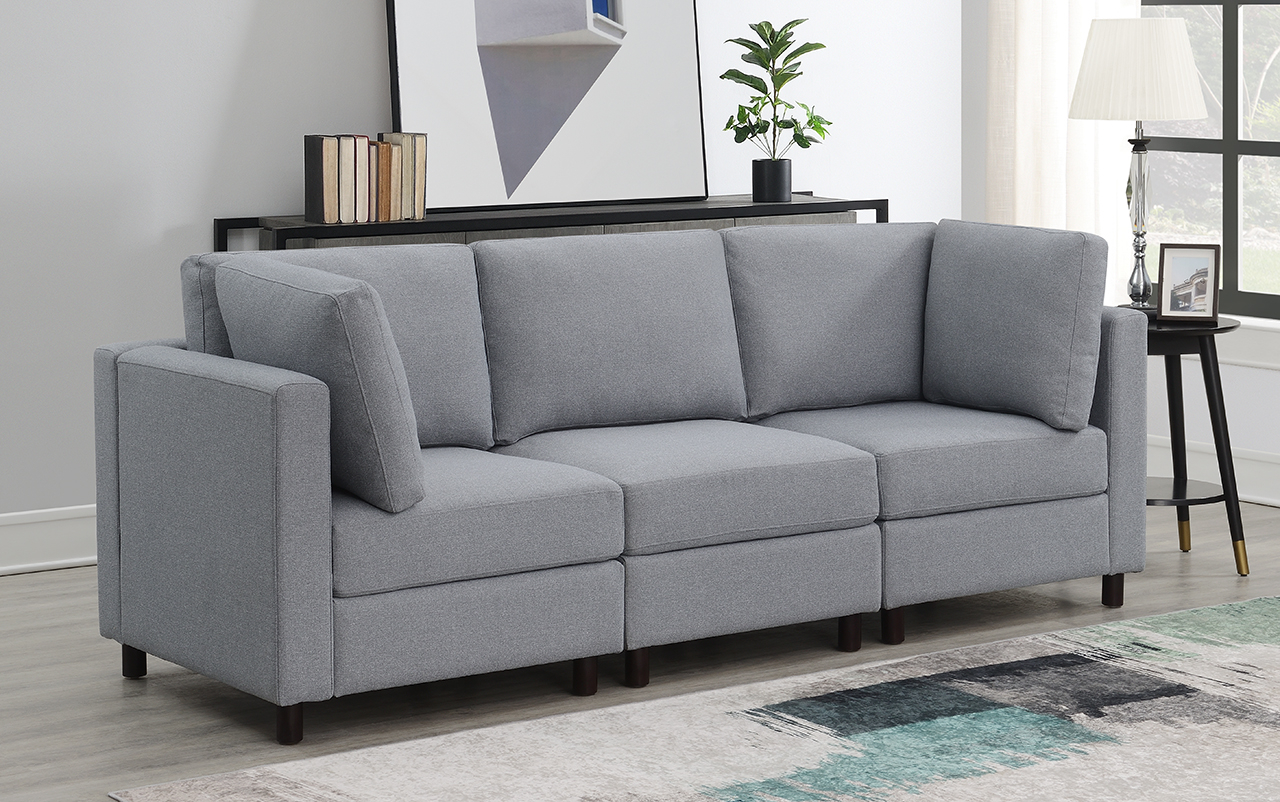 Ontai Home Furnishings pertaining to Arc Vegan Leather Upholstered 3-Pc. Modular Sofa, Brown