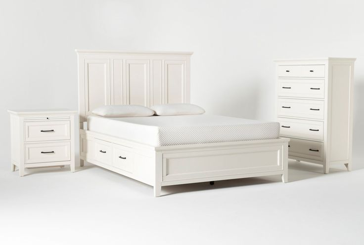 Presby White Queen Storage 3 Piece Bedroom Set | Bedroom Sets Queen ... in Pine