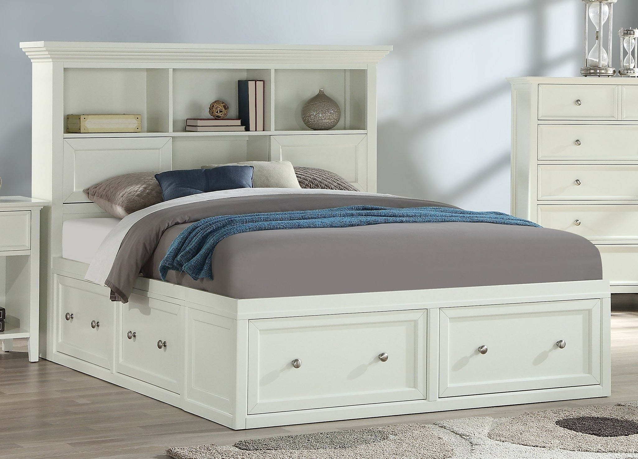 Queen Storage Bed Bookcase Hb | Cardis within Pine