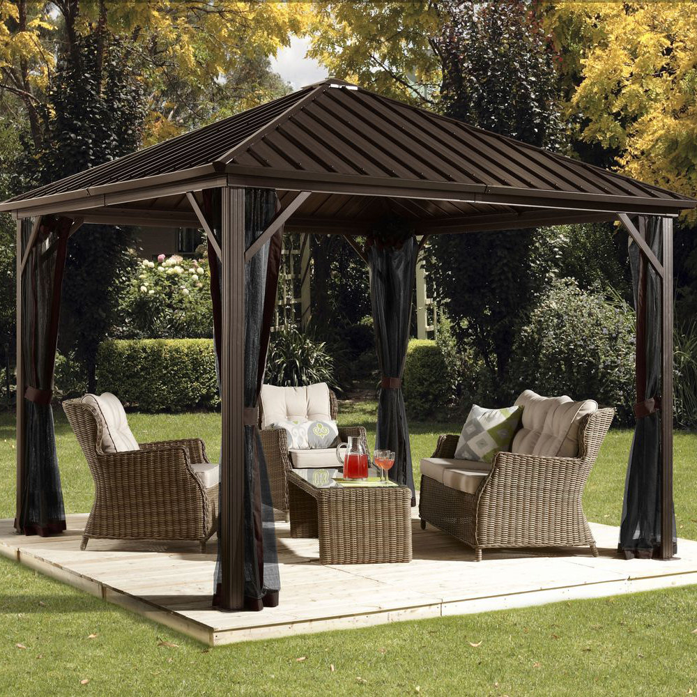 Sojag Dakota 10 Ft. W X 10 Ft. D Metal Permanent Gazebo & Reviews | Wayfair inside 10 Ft. W X 10 Ft. D Steel Patio Gazebo The Soft Roof Gazebos