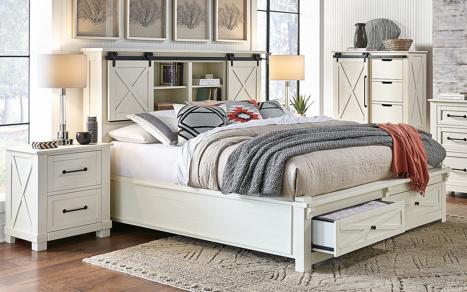 Sun Valley White Queen Bookcase Storage Bed - 1Stopbedrooms. with Storage