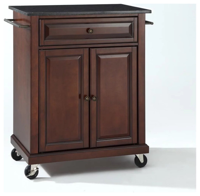 Traditional Kitchen Cart, Framed Doors & Drawer With Black Top, Vintage ... with regard to Preserving the Beauty of Your Vintage Mahogany Kitchen Features