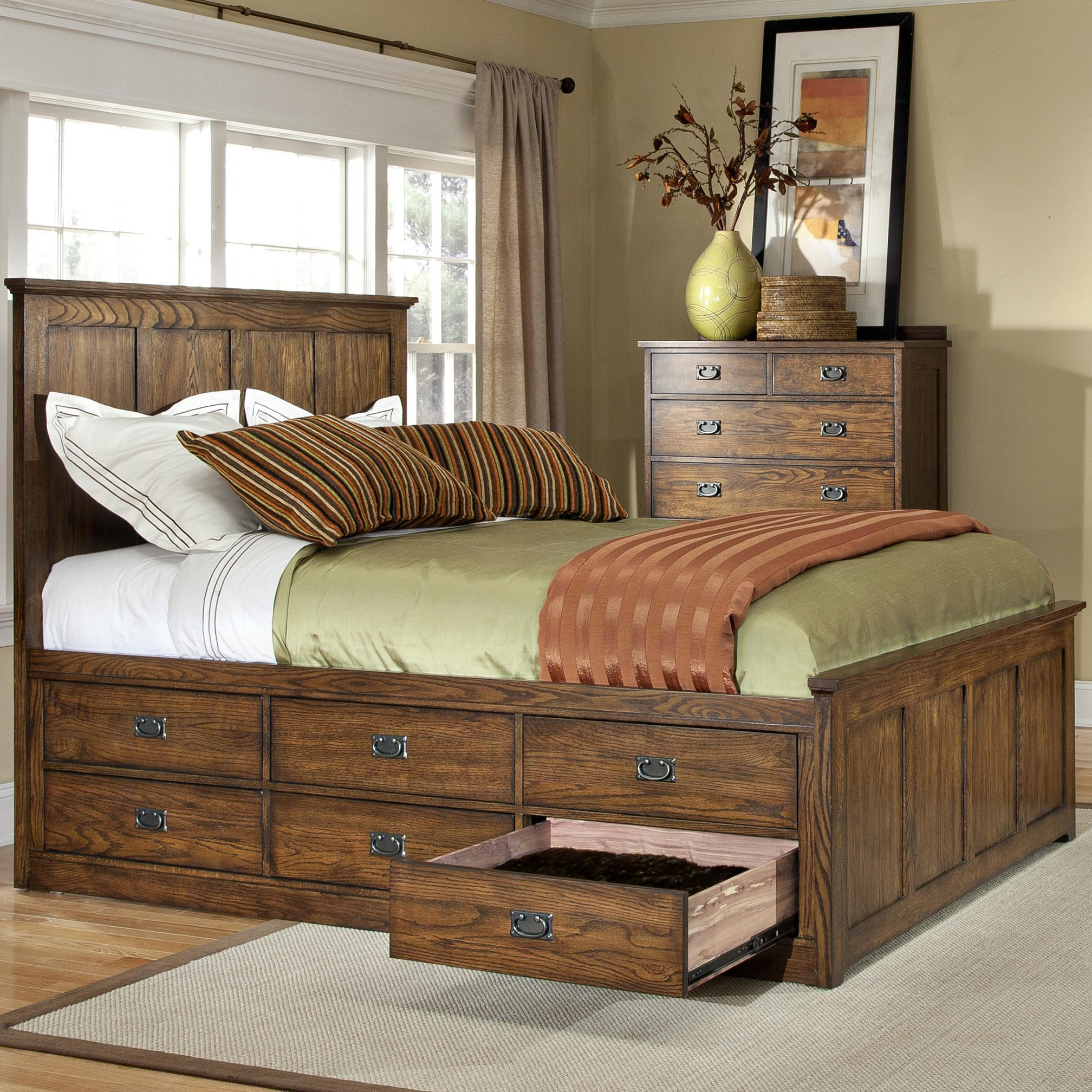 Vfm Signature Oak Park Mission King Panel Bed With Twelve Underbed ... with regard to Larkin Espresso Queen Wood Storage 3 Piece Bedroom Set With Chest & Nightstand