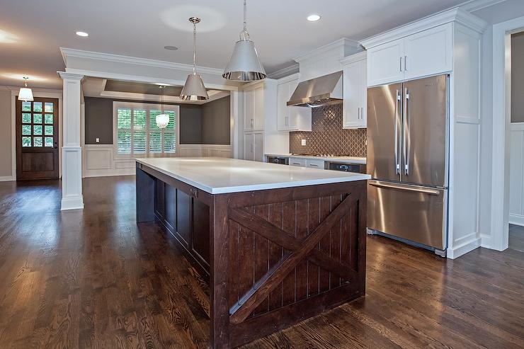 White Cabinets With Dark Brown Island - Transitional - Kitchen regarding Catania 71.5" Wood Kitchen Island In White/Dark Brown Finish