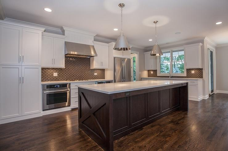 White Kitchen With Dark Brown Island - Transitional - Kitchen regarding Catania 71.5" Wood Kitchen Island In White/Dark Brown Finish