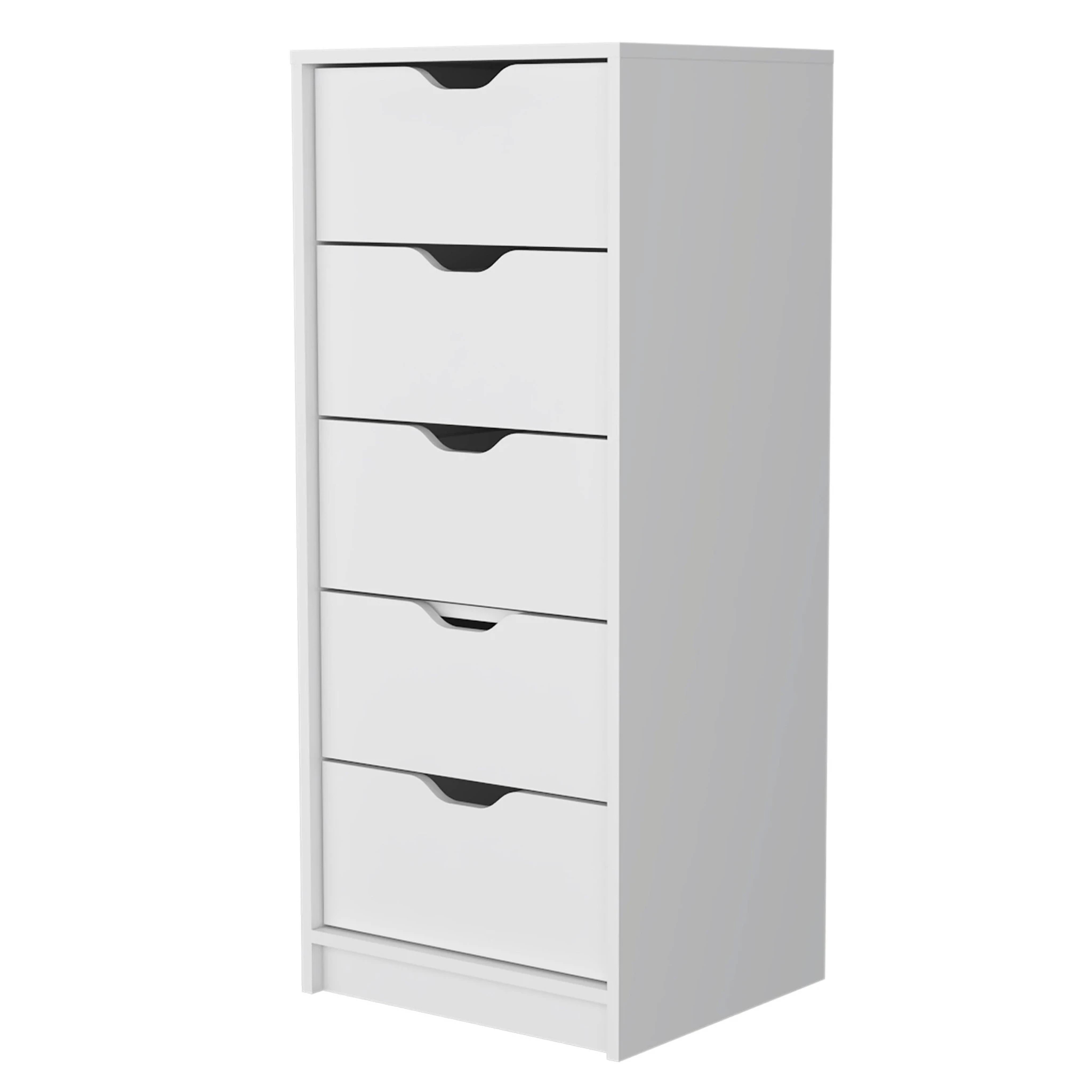 18" White Manufactured Wood Five Drawer Narrow Dresser - House Tipster throughout 18" Black Manufactured Wood Five Drawer Narrow Dresser