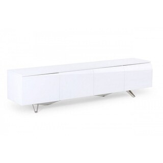 4 Door Wooden Tv Stand With Stainless Steel Legs, White - Bed Bath ... for 4 Doors Wooden Tv Stand With Square Knobs Handles, White
