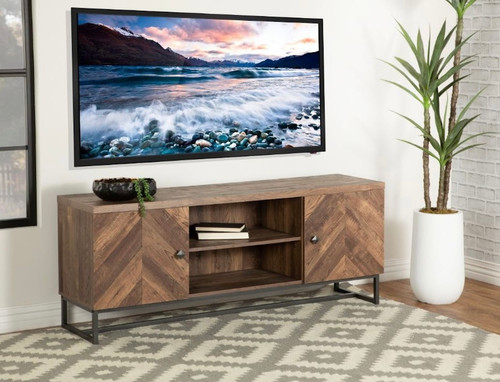 60" Myles 2-Door Tv Stand Rustic Oak Herringbone | Buen-Hogar-Furniture with