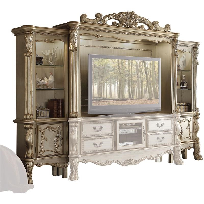 Acme Dresden Entertainment Center In Gold Patina &Amp; Bone | Homesquare within Acme Vendome Ii Entertainment Center Gold Patina And Bone