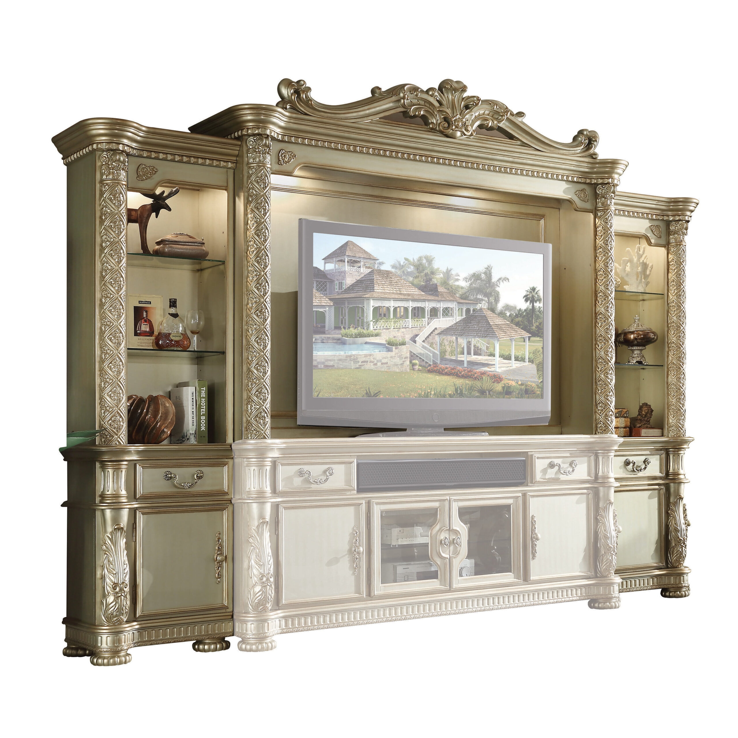 Acme Vendome Ii Entertainment Center, Gold Patina &Amp; Bone (1Set/3Ctn ... pertaining to Acme Vendome Ii Entertainment Center Gold Patina And Bone