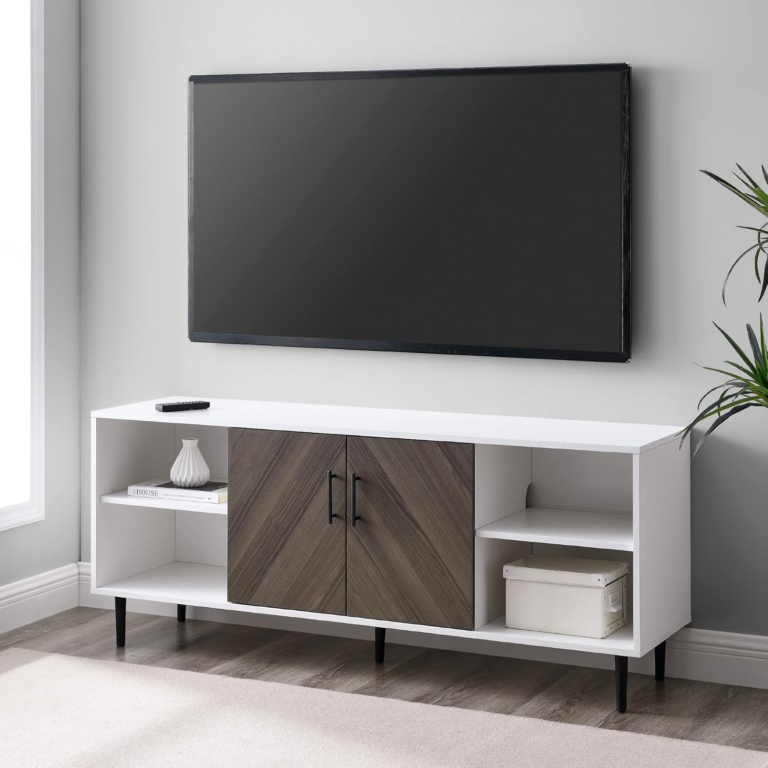 Amazon.com: Walker Edison Caye Modern 2-Door Stand For Tvs Up To 65 ... with regard to