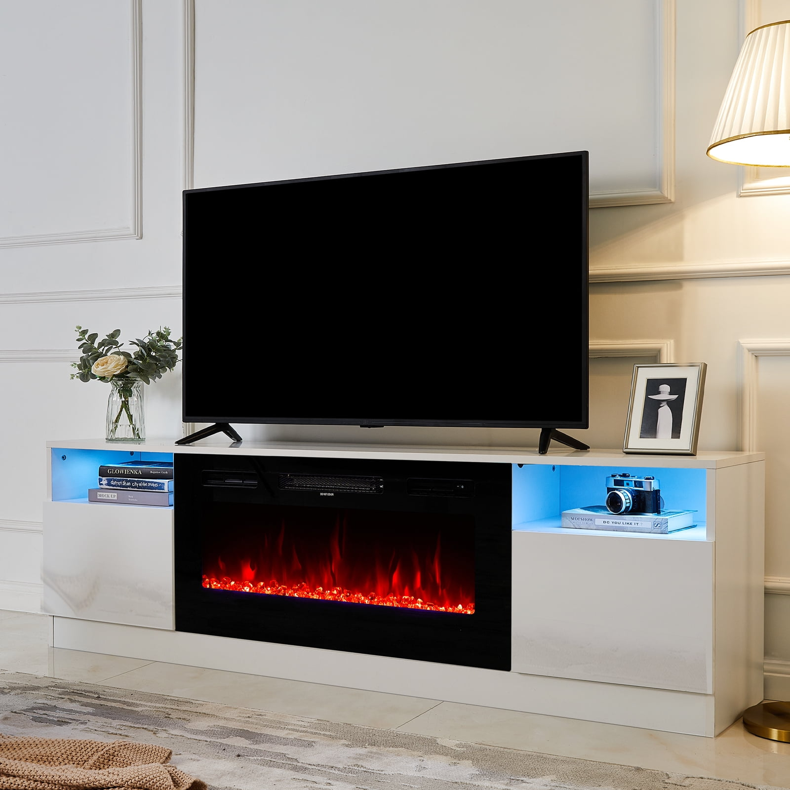 Amerlife Tv Stand With Fireplace, Led Light Entertainment Center With 36&Quot; Electric Fireplace, 70 ... throughout The Art of Ambiance How LED Displays Enhance Your Fireplace TV Stand