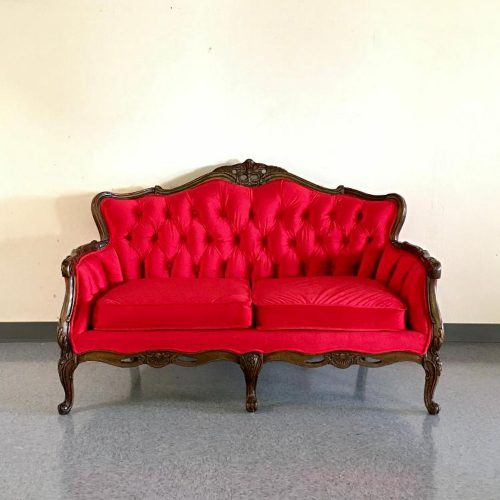 Carolina, Vintage Red Velvet Loveseat - Chloe's Vintage within Caring for Your Investment Maintaining the Beauty of Your Velvet Loveseat