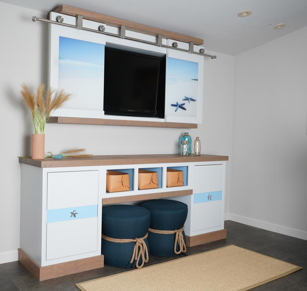 Coastal Entertainment Center Newmanstown, Pa inside 80" Modern Coastal Entertainment Center With Hutch, Summer Sage