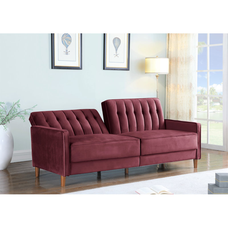 Everly Quinn Scheetz 81" Velvet Square Arm Sofa Bed &amp;Amp; Reviews | Wayfair for