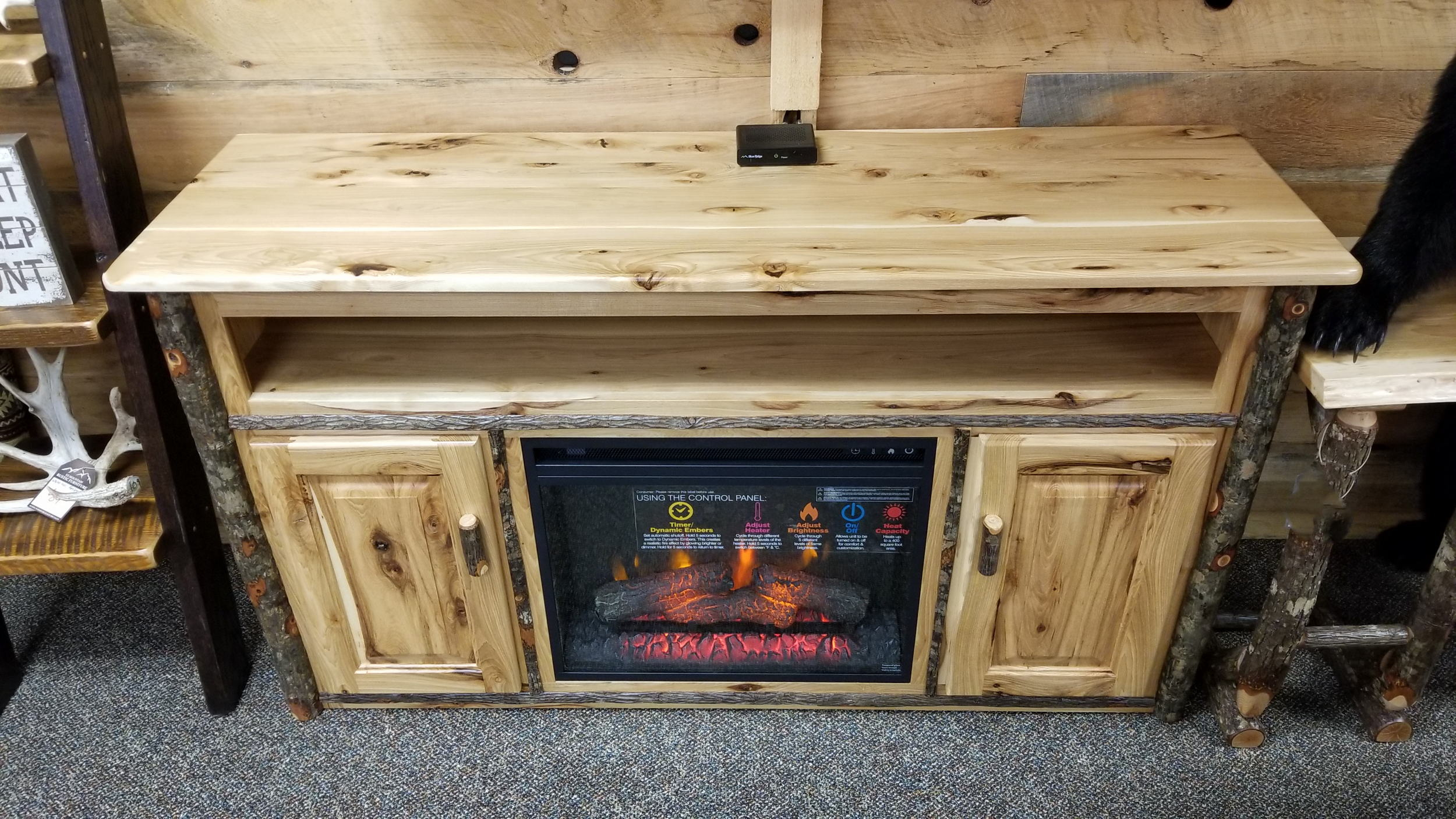 Hickory 60" Tv Stand With Fireplace — Ez Mountain Rustic Furniture pertaining to