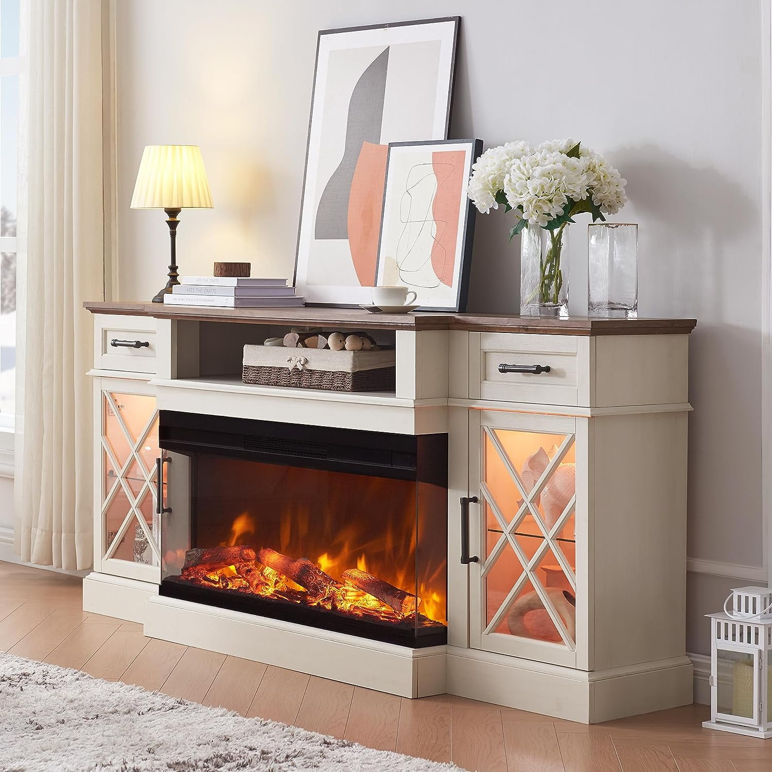Highboy Tv Stand With Electric Fireplace, Antique Morocco | Ubuy with regard to 70" Fireplace Tv Stand With Led Display, Entertainment Center For Tvs Up To 80", White