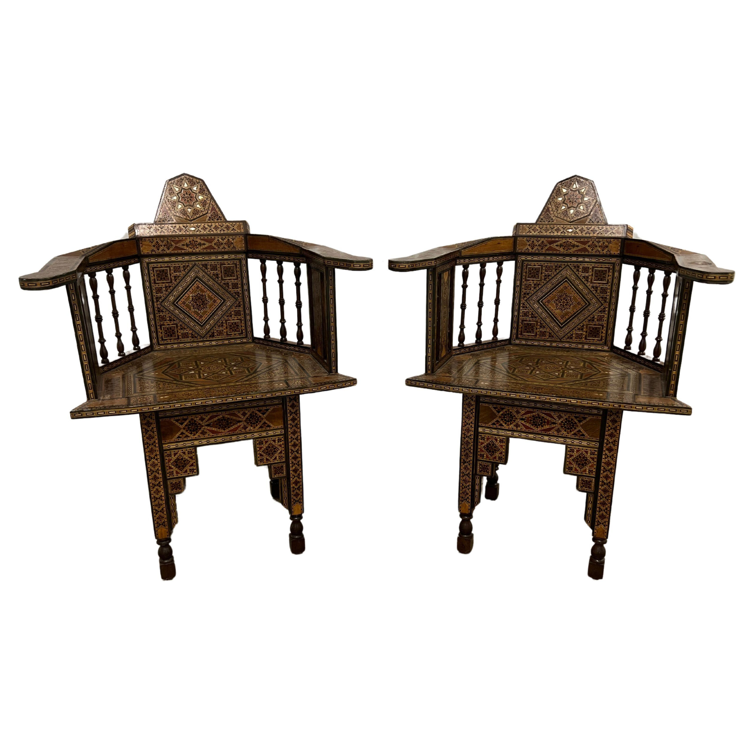 Pair Of Mid-Century Syrian Armchairs With Mother Of Pearl Inlay, Circa ... intended for The Artistry and Legacy of Ebony and Mother of Pearl Furniture