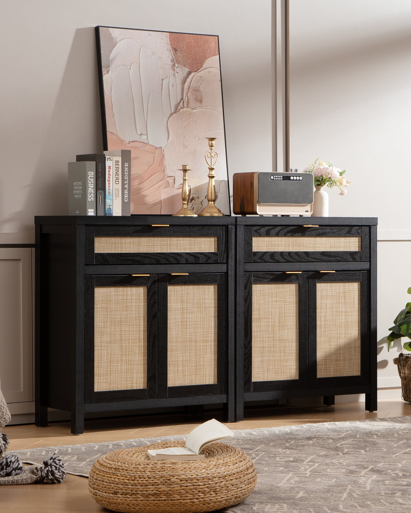 Surmoby Rattan Buffet Cabinet Set Of 2,Sideboards And Buffets With ... throughout 57"W Sideboard, Black
