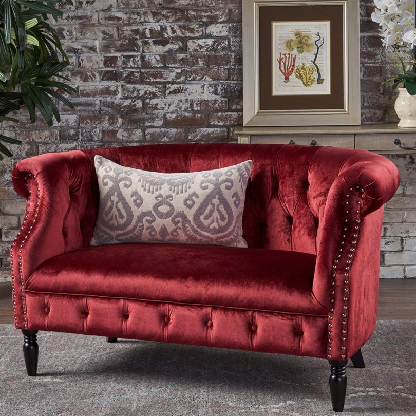 Tufted Rolled Arm Velvet Chesterfield Loveseat Couch » Petagadget pertaining to