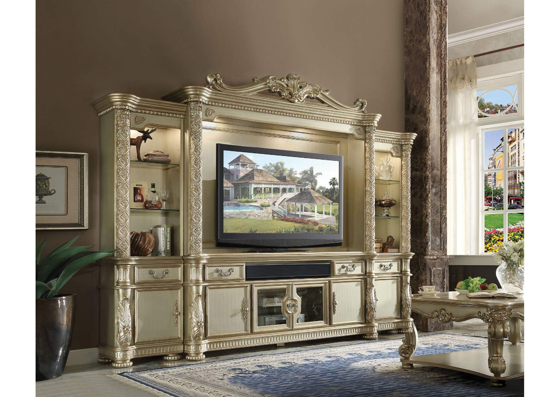 Vendome Ii Gold Patina/Bone Entertainment Center Coco Furniture Galleries inside Beyond the Surface Exploring the Materials and Craftsmanship of Acme Vendome II Entertainment Center